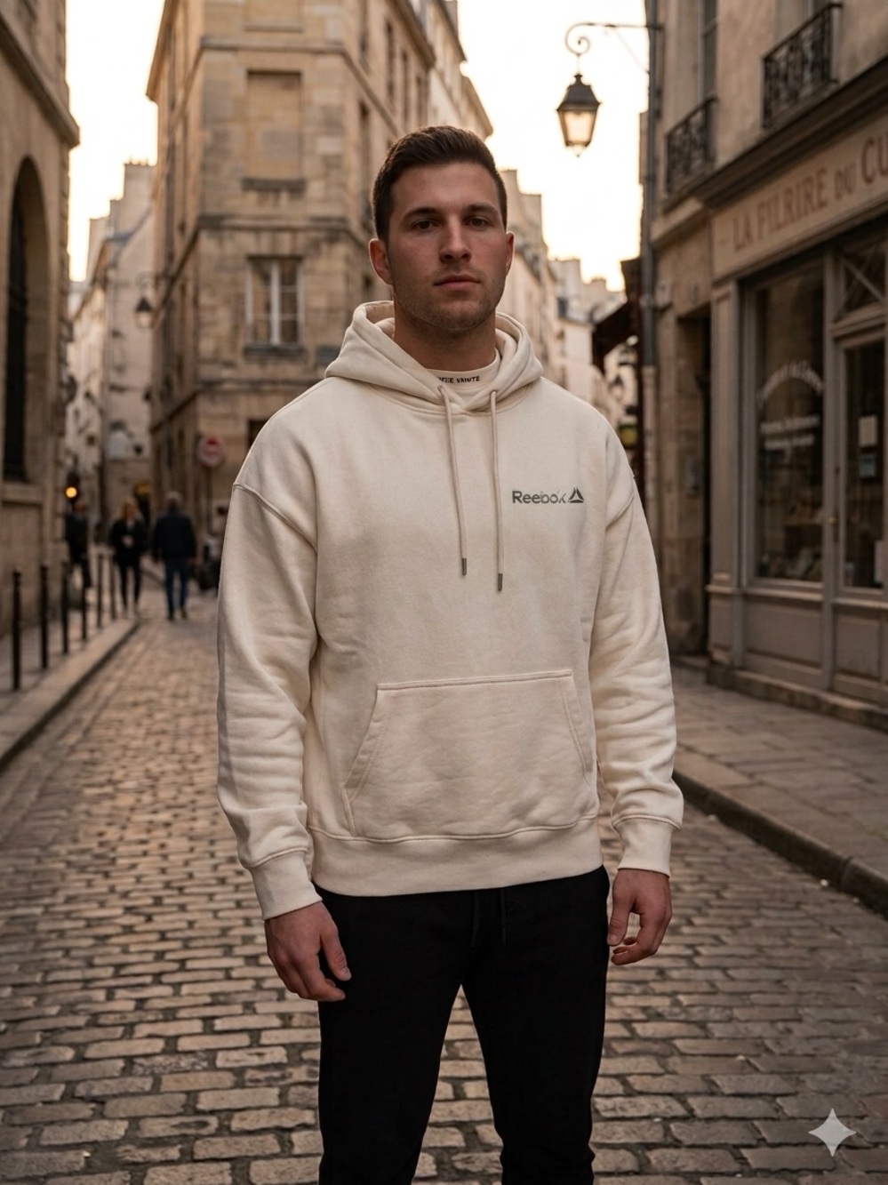 Reebok Men's Cream Hoodie - Classic Logo Pullover Oversize  Color Egret Heather